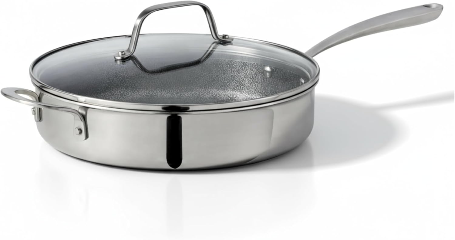 Lagostina Resistere Stainless Steel Saute Pan, 28cm / 3.8L, Lago-Mesh™Technology, Thick-Clad Body, Scratch Resistant, Induction Safe, Oven Safe 450°F, Silver