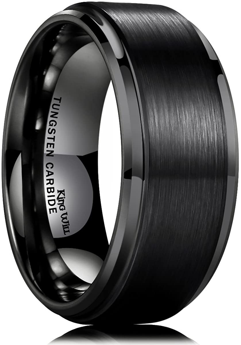 BASIC 10mm Men's Tungsten Carbide Ring Polished Beveled Edge Matte Brushed Finish