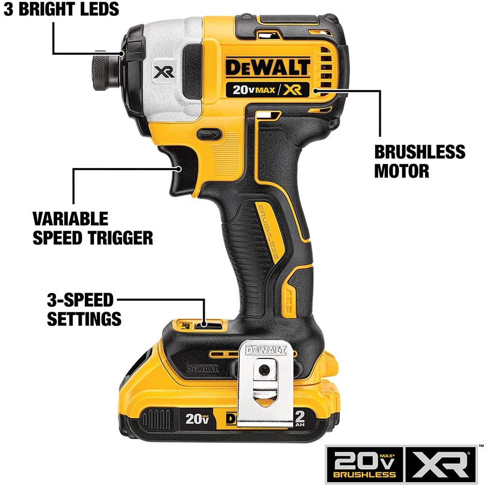 DEWALT 20V MAX XR Li-Ion 2.0 Ah Brushless 0.25-Inch 3-Speed Impact Driver Kit