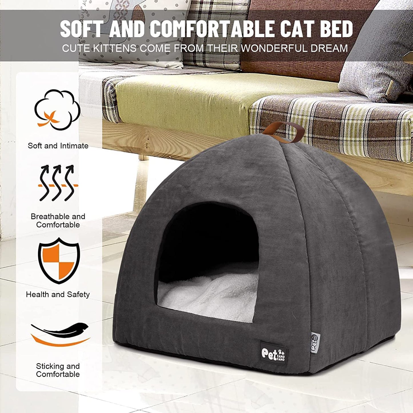 COSOC 2-In-1 Enclosed Small Animal Bed With Removable Washable Cushioned Pillow, (Medium, Grey)