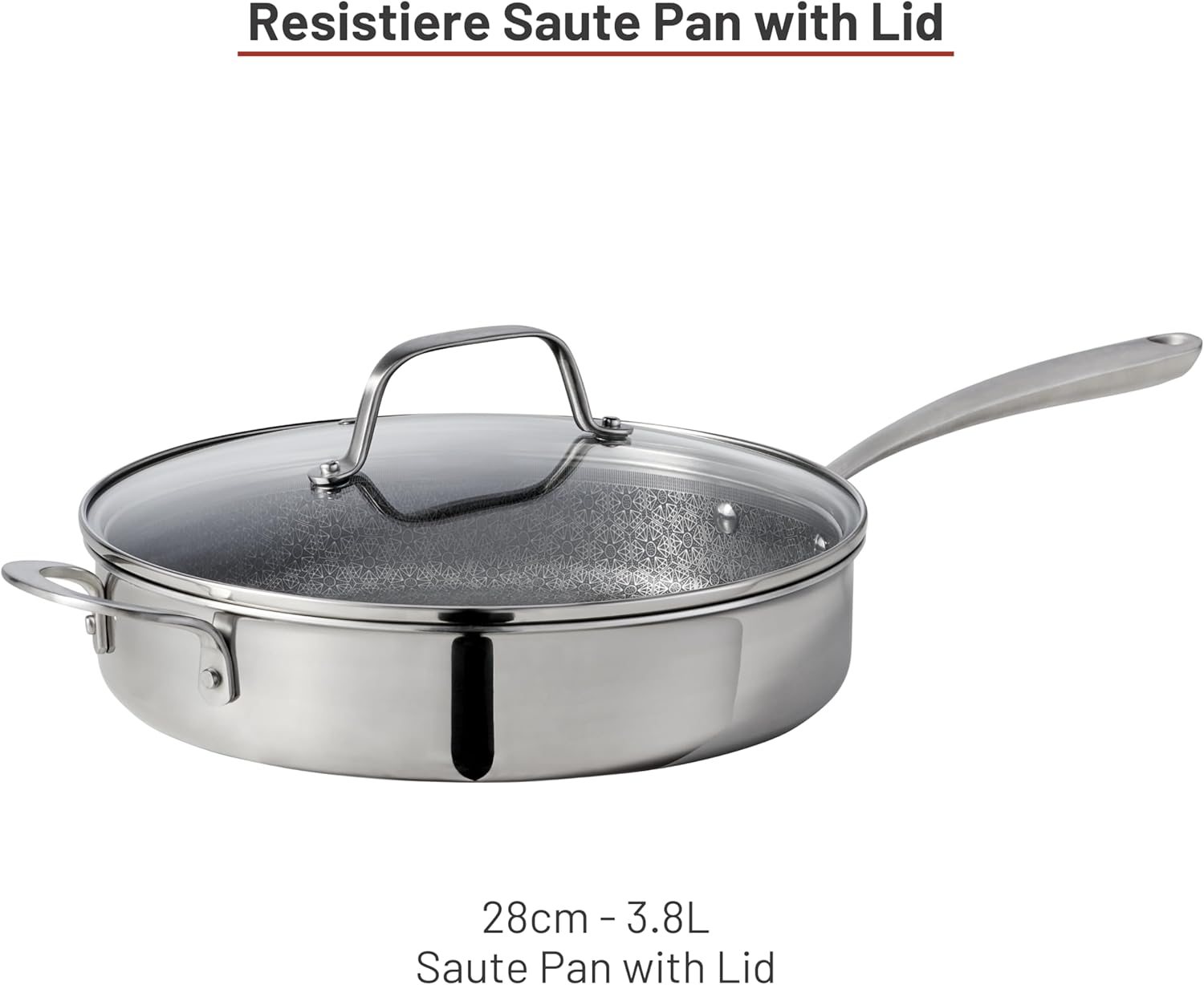 Lagostina Resistere Stainless Steel Saute Pan, 28cm / 3.8L, Lago-Mesh™Technology, Thick-Clad Body, Scratch Resistant, Induction Safe, Oven Safe 450°F, Silver