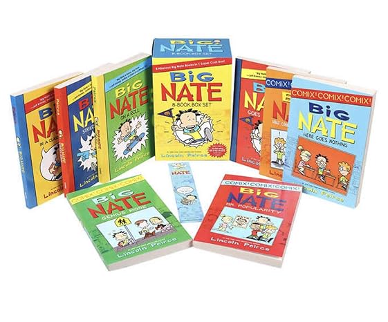 Big Nate Lincoln Peirce Series 8 Books Box Gift Set Includes Mr Popularity,Genius Mode, Here Goes Nothing,What Could Possibly go Wrong, Goes for Broke,On a Roll, Strikes Again,In a Class by Himself Paperback