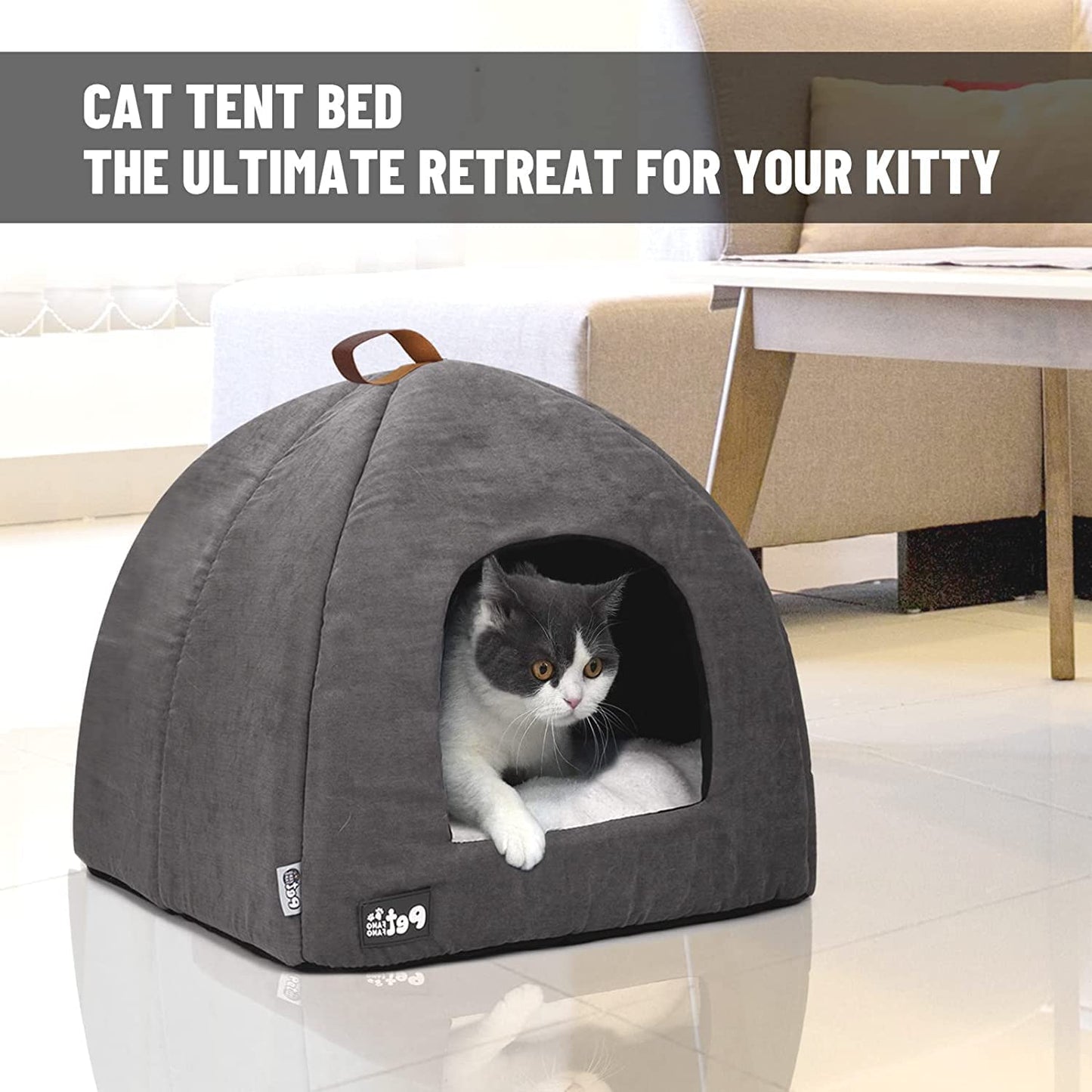 COSOC 2-In-1 Enclosed Small Animal Bed With Removable Washable Cushioned Pillow, (Medium, Grey)
