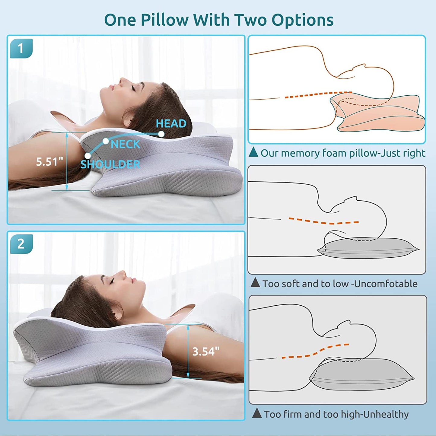 DONAMA Cervical Pillow for Neck Pain Relief,Contour Memory Foam Pillow for Sleeping