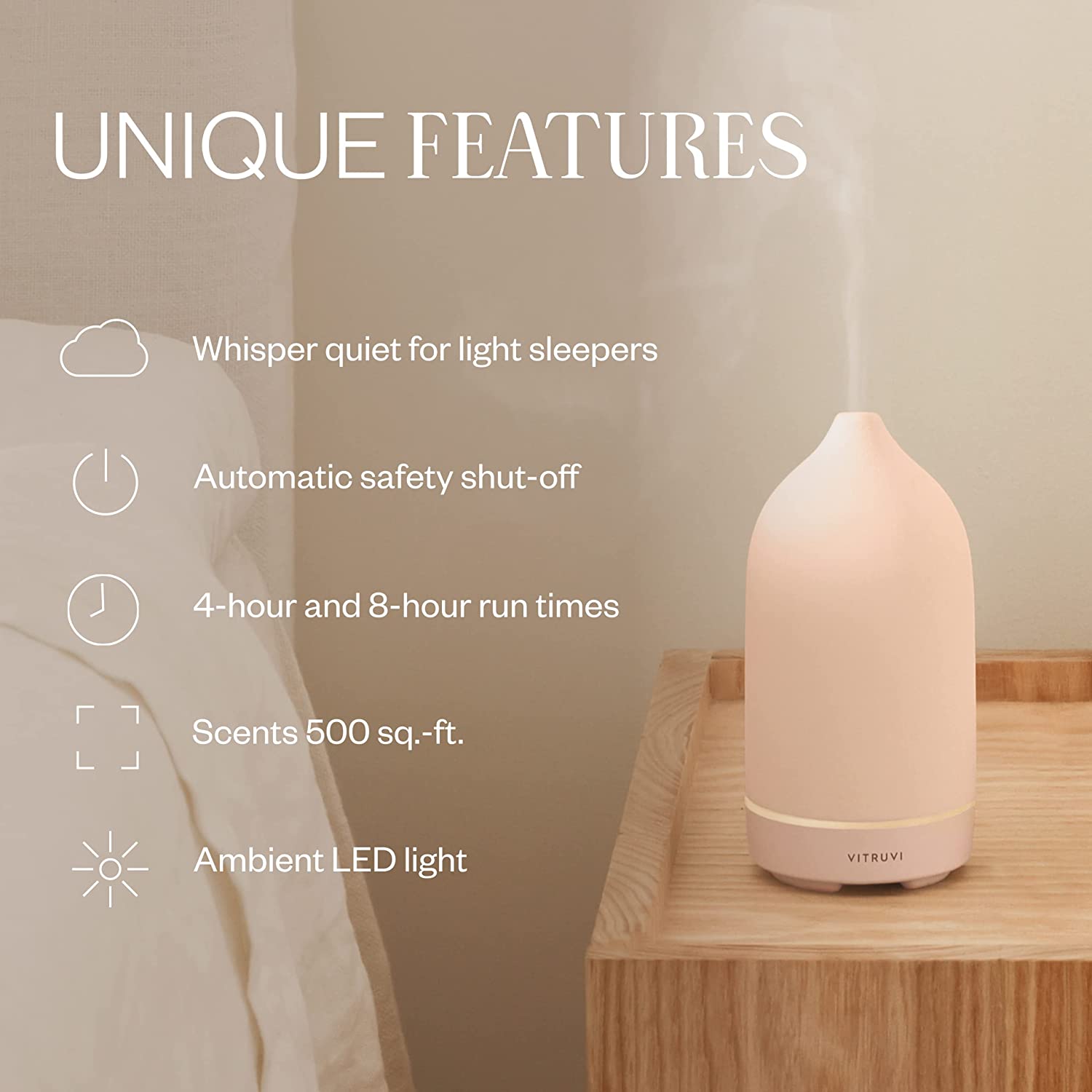 Vitruvi Stone Diffuser, Ceramic Ultrasonic Essential Oil Diffuser for Aromatherapy (Blush)