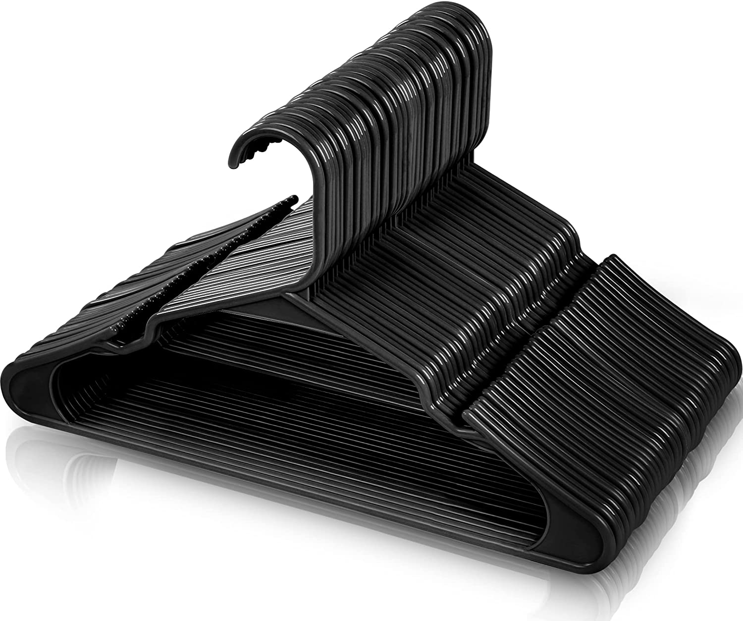 Utopia Home Pack of Plastic Hangers for Clothes - Space Saving Notched Hangers - Durable and Slim - Shoulder Grooves (Black, 50)