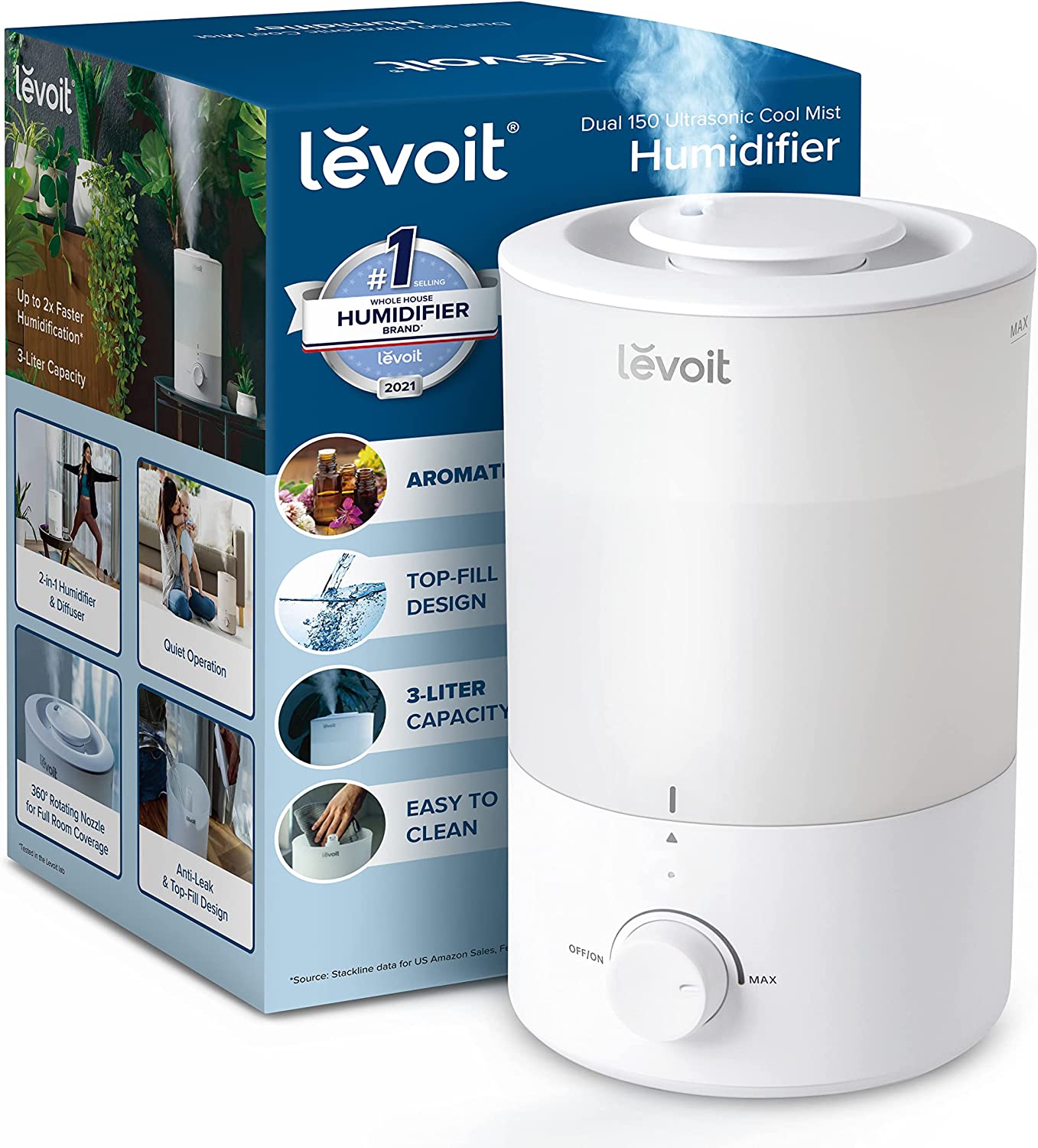 LEVOIT Humidifier for Bedroom Large Room, Top Fill Cool Mist Humidifiers for Plant, Baby Nursery, 3L Water Tank