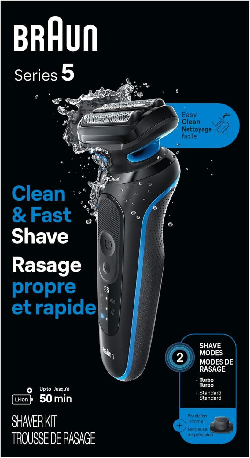 Braun Electric Shaver Kit for Men Series 5 5118s, Wet & Dry Turbo Shaving Mode