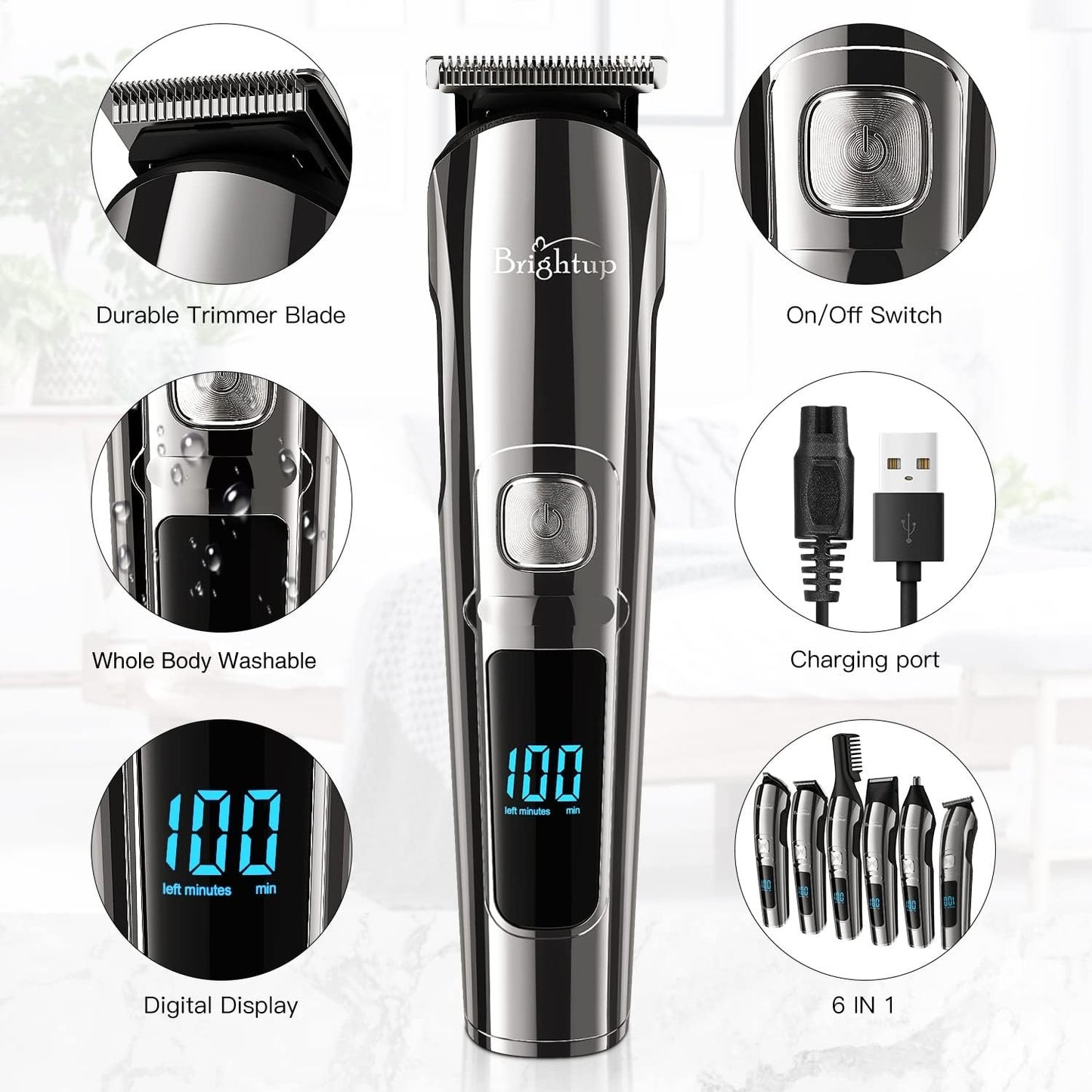 Brightup Beard Trimmer for Men - Electric Razor & Shaver, Cordless Hair Clippers Trimmers Set
