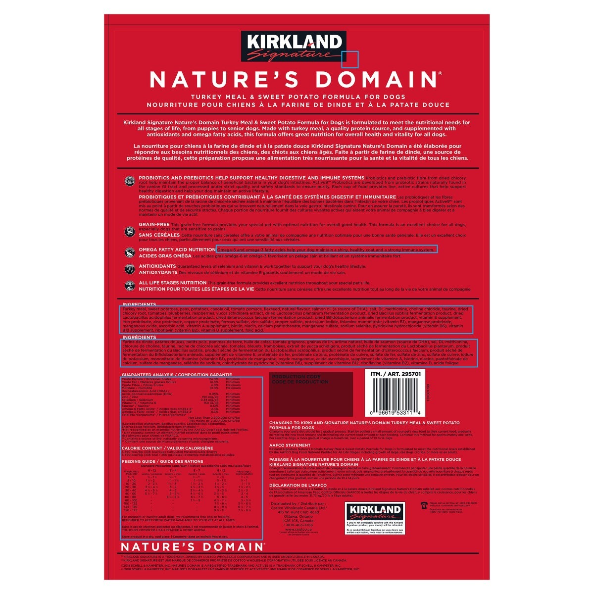 Kirkland Signature Nature’s Domain Turkey Meal & Sweet Potato Dog Food, 15.87kg (35 lb.)
