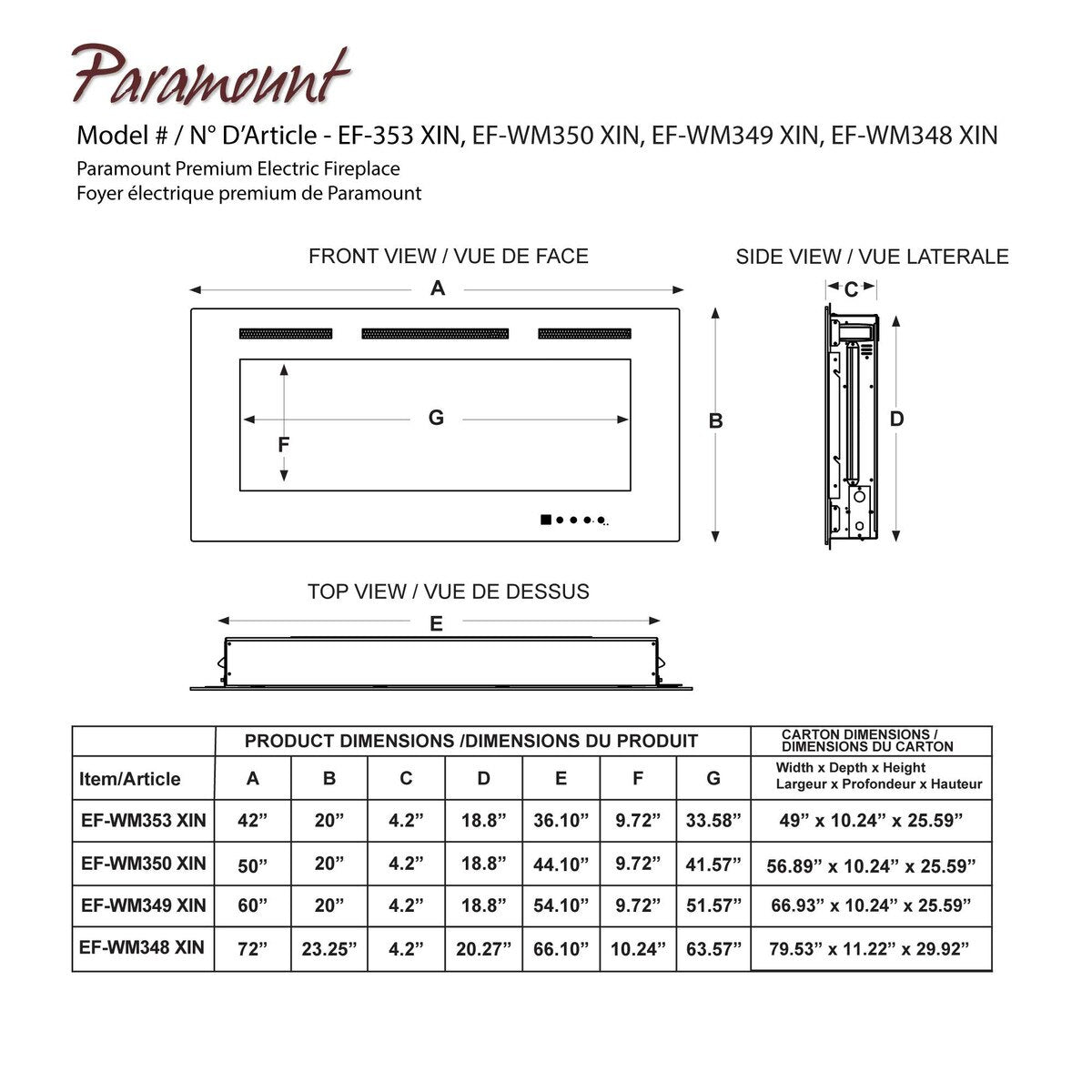 Paramount Smart Premium Electric Fireplace,72IN