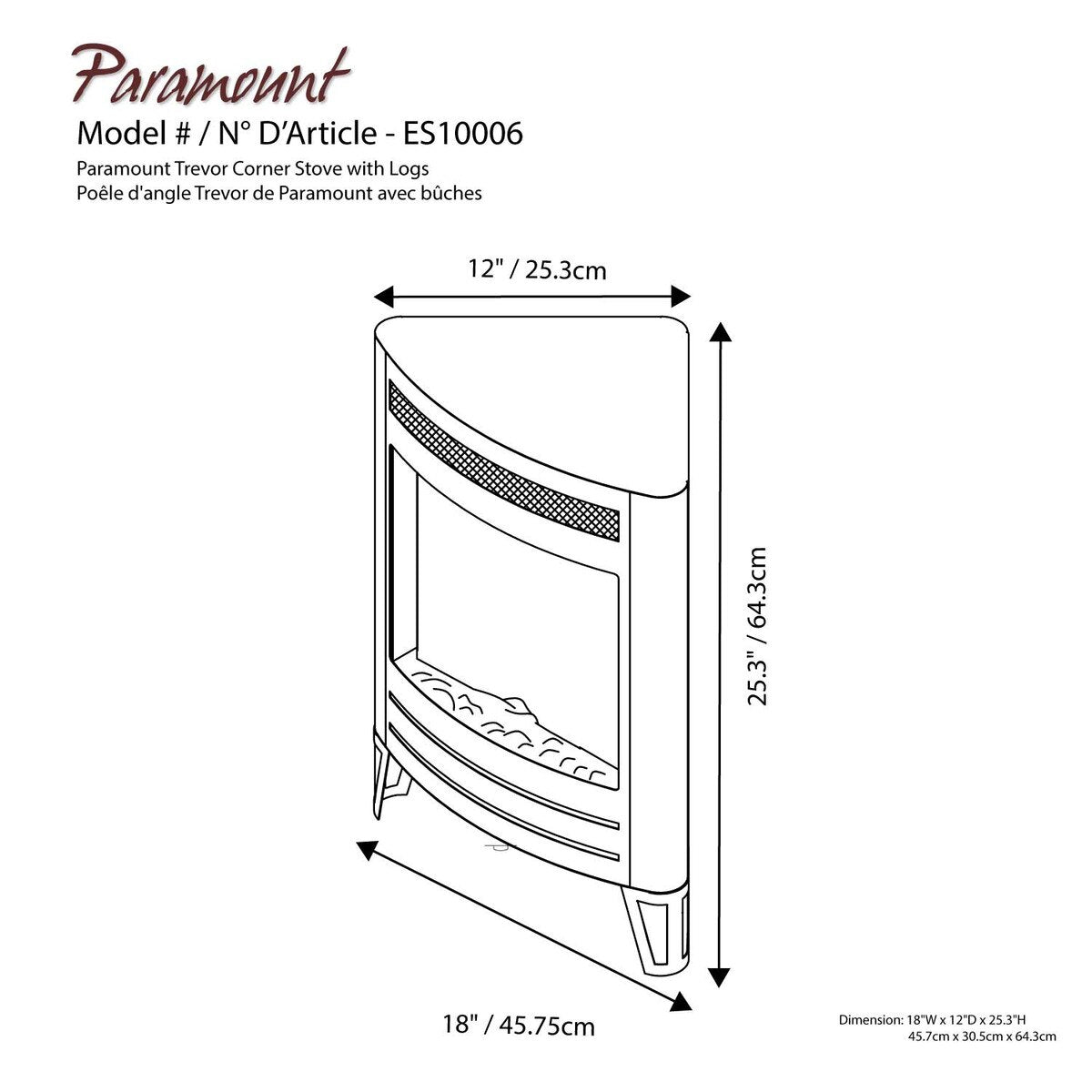 Paramount Trevor Corner Electric Fireplace Stove