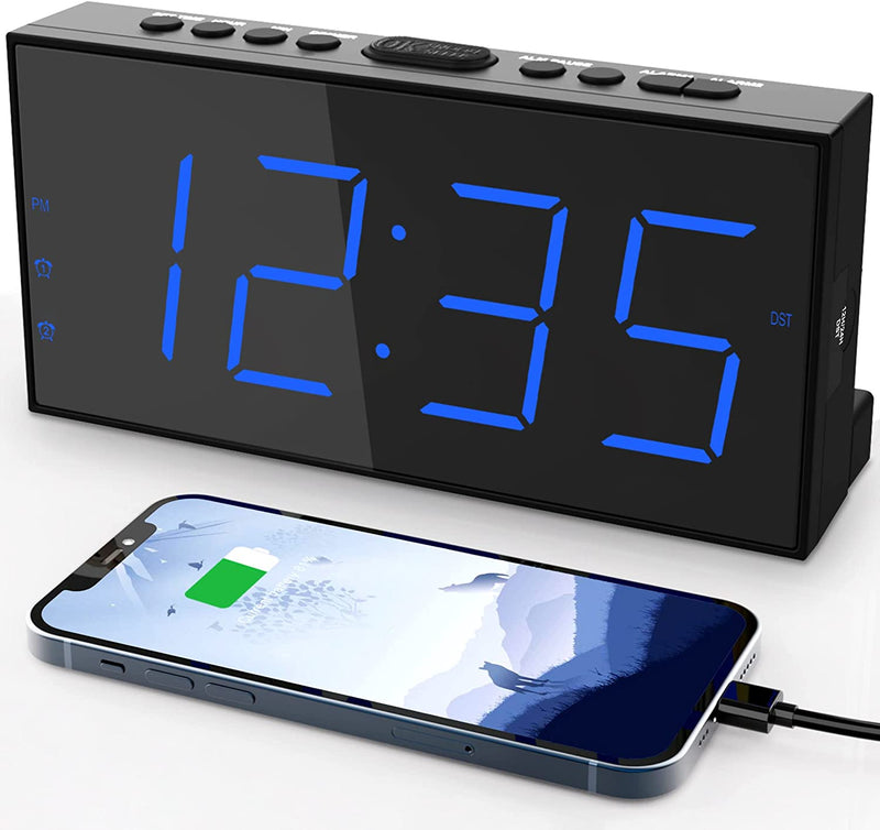 Roxicosly Alarm Clocks for Bedrooms,Digital Clock with 7.5''Large LED Display,Dual Alarms,USB Charging Port,5 Brightness,4 Volume,Big Snooze,12/24H&DST, Battery Backup, AC Powered Alarm Clock for Kids/Christmas