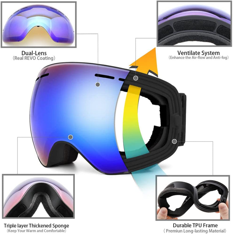 Juli Ski Goggles,Winter Snow Sports Snowboard Goggles Men Women & Youth Snowmobile Skiing Skating BNC