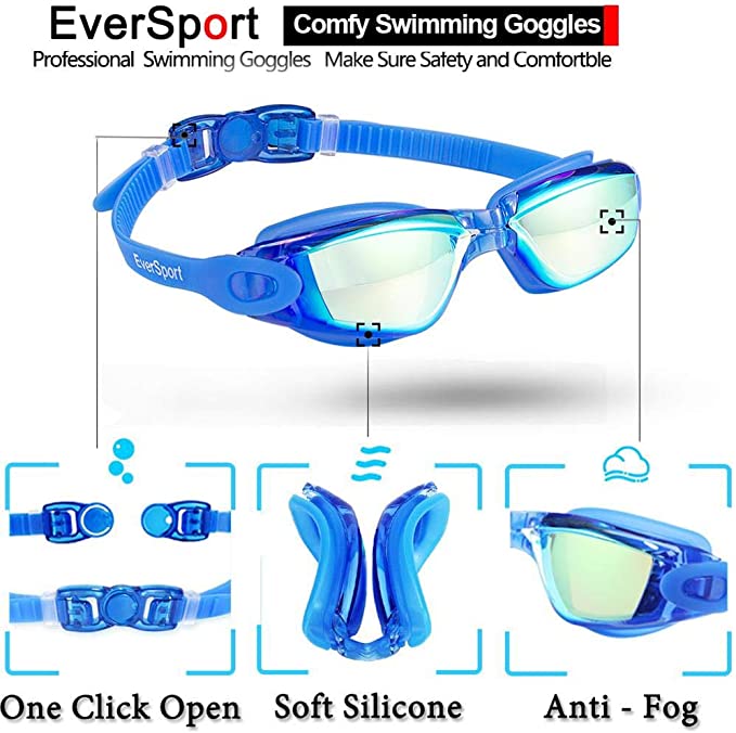 EVERSPORT  Swimming Goggles Anti Fog Anti-UV for Child Teens Youth 2 Pack