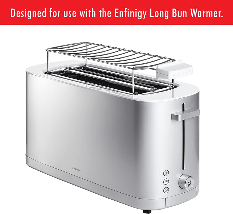 ZWILLING Enfinigy Cool Touch 2 Long Slot Toaster, 4 Slices with Extra Wide 1.5" Slots for Bagels, 7 Toast Settings, Even Toasting, Reheat, Cancel, Defrost, Silver