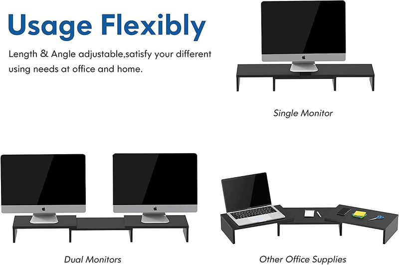 FITUEYES Dual Monitor Stand - 3 Shelf Computer Monitor Riser, Wood Desktop Stand with Adjustable Length