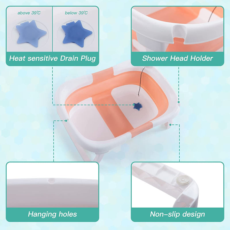 Soobaby 4-in-1 Newborn to Toddler Tub with Temperature Sensor,Infant Waterproof Ear Cap and Soft Cushion included,Pink