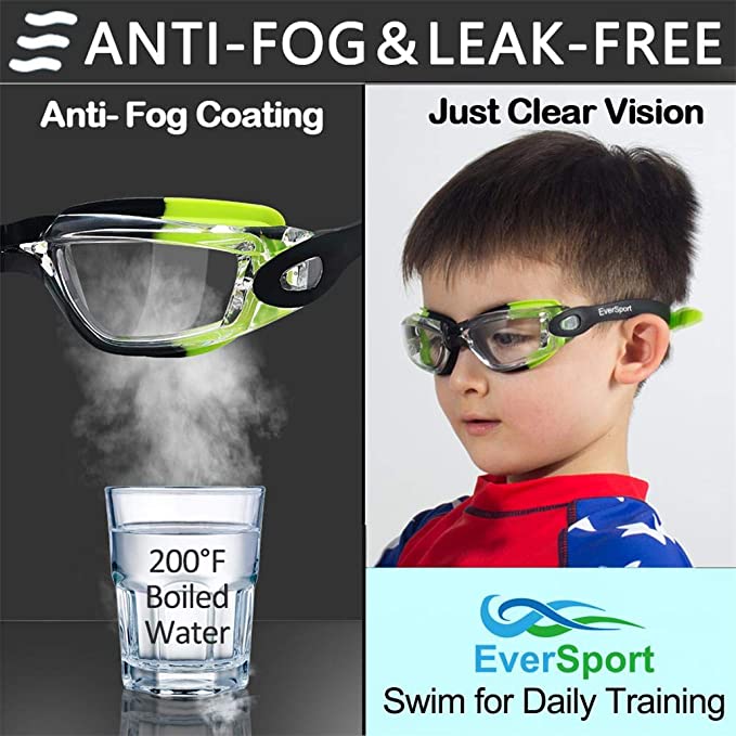 EVERSPORT  Swimming Goggles Anti Fog Anti-UV for Child Teens Youth 2 Pack