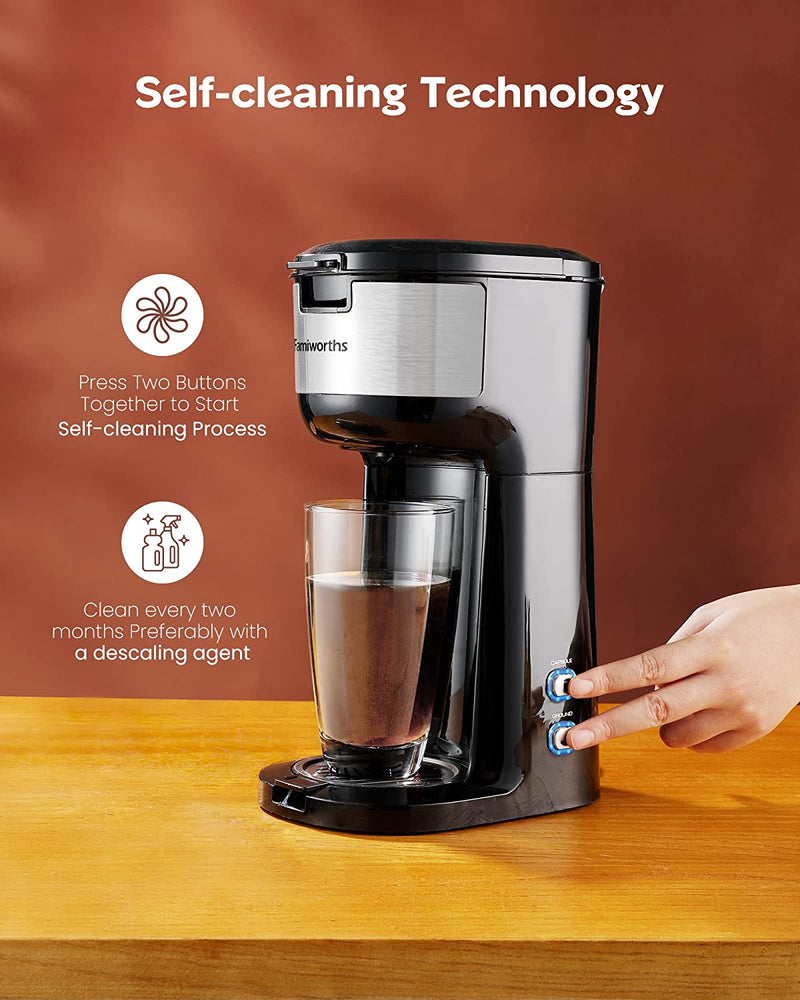 Famiworths Single Serve Coffee Maker for K Cup and Ground Coffee, 6 to 14 Oz