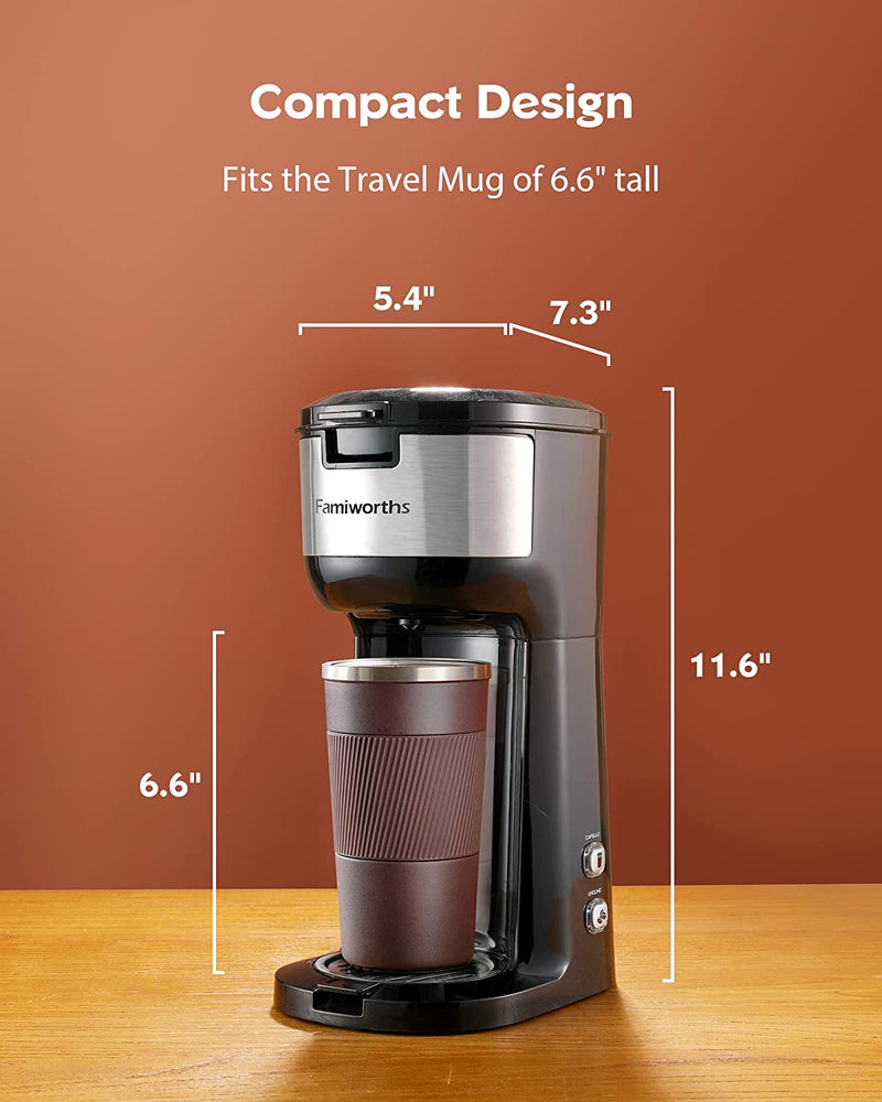 Famiworths Single Serve Coffee Maker for K Cup and Ground Coffee, 6 to 14 Oz