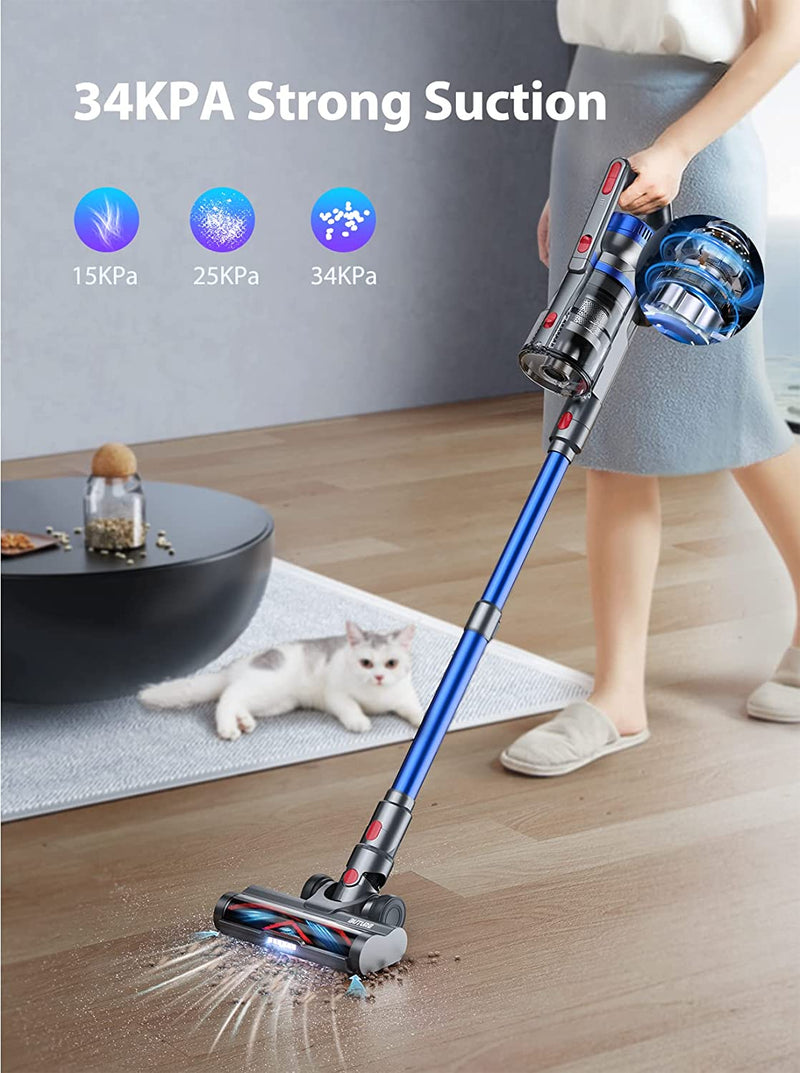 BuTure Cordless Vacuum Cleaner, 34KPA Powerful Cordless Stick Vacuum with 55min Detachable Battery, Anti-winding Brush and 1.2L Large Dust Cup, Vacuum Cleaners for Hardwood Floor Carpet Stair Pet Hair