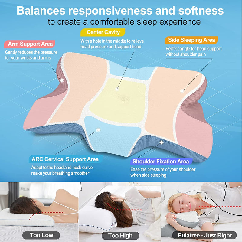 Pulatree Cervical Memory Foam Pillow for Neck and Shoulder Pain, Ergonomic Orthopedic Sleeping Neck Pillows for Side Sleepers, Back and Stomach Sleepers (Size : Queen)