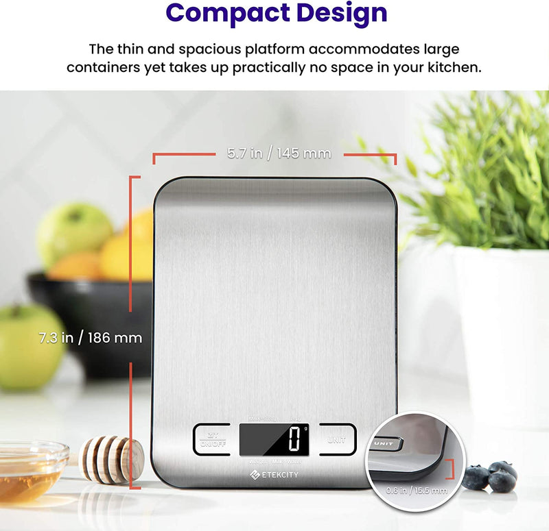 Etekcity Food Kitchen Scale, Digital Grams and Ounces for Weight Loss, Baking, Cooking, Keto and Meal Prep, Small, 304 Stainless Steel