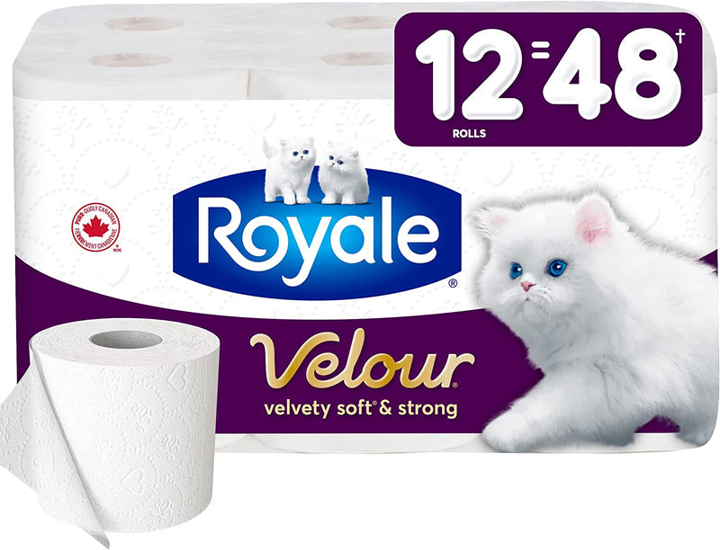 Royale Velour Toilet Paper, 12 Equals 48 Rolls, 284 Bath Tissues per roll, 12 Rolls