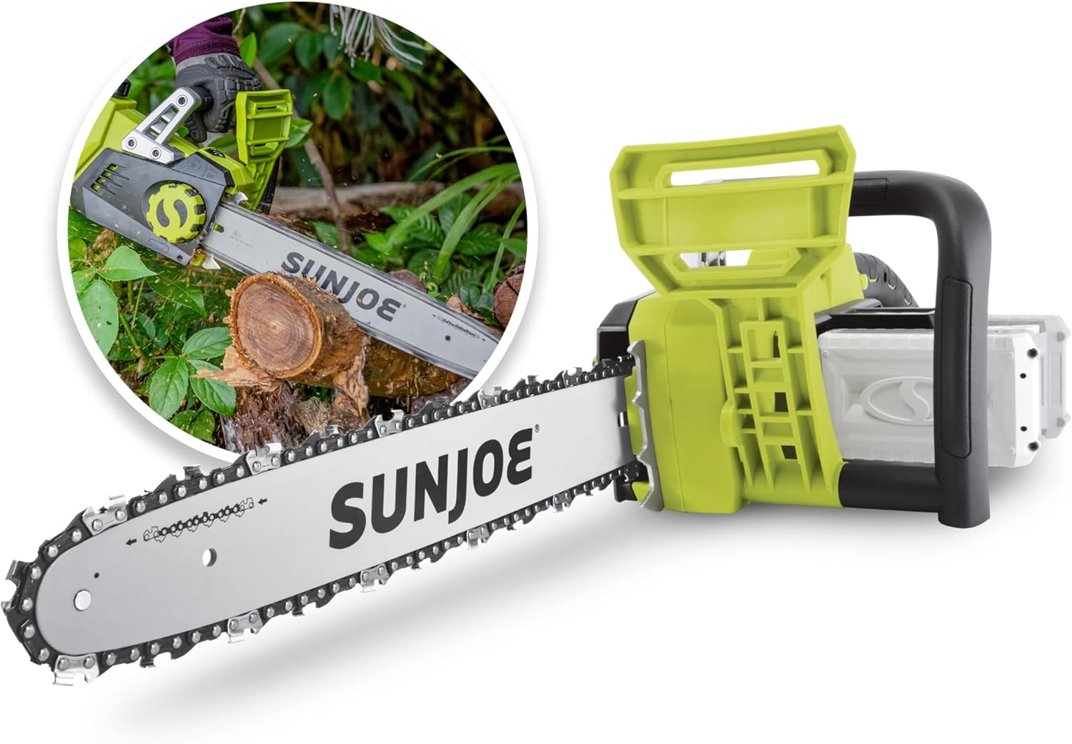 Sun Joe 24V-X2-CS16 16-Inch 48-Volt 4.0 Cordless Chain Saw, Kit (w/ 2 x 2.0-Ah Batteries + Quick Charger)