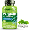 NATURELO Probiotic Supplement - 50 Billion CFU - 11 Strains - One Daily - Helps Support Digestive & Immune Health - Delayed Release - No Refrigeration Needed - 30 Vegan Capsules