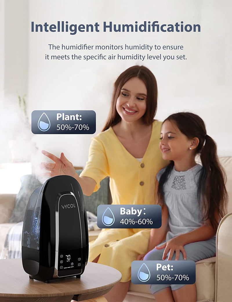 Vycol 5.6L Smart Cool Mist Humidifier with Humidity Sensor & Timer for Large Room Home, Customized Humidity