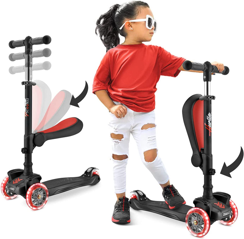 Hurtle 3 Wheeled Scooter for Kids - 2-in-1 Sit/Stand Child Toddlers Toy Kick Scooters W/Flip-Out Seat