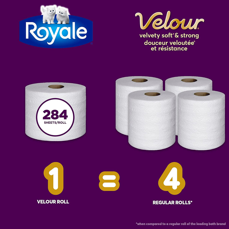 Royale Velour Toilet Paper, 12 Equals 48 Rolls, 284 Bath Tissues per roll, 12 Rolls