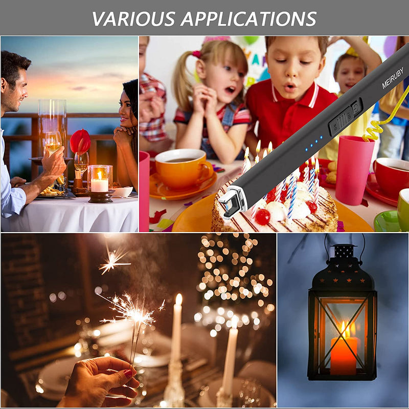 MEIRUBY Lighter Electric Lighter Candle Lighter Rechargeable USB Lighter Arc Lighters for Candle Camping Family Use Black