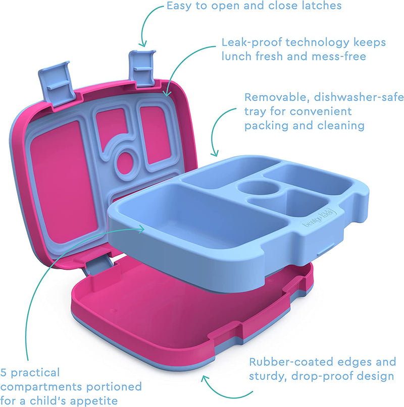 Bentgo Kids Prints Leak-Proof, 5-Compartment Bento-Style Kids Lunch Box - Ideal Portion Sizes for Ages 3 to 7 - BPA-Free, Dishwasher Safe, Food-Safe Materials (Rainbows and Butterflies)