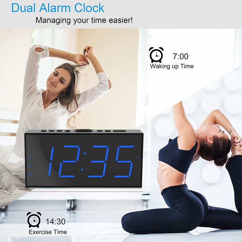 Roxicosly Alarm Clocks for Bedrooms,Digital Clock with 7.5''Large LED Display,Dual Alarms,USB Charging Port,5 Brightness,4 Volume,Big Snooze,12/24H&DST, Battery Backup, AC Powered Alarm Clock for Kids/Christmas