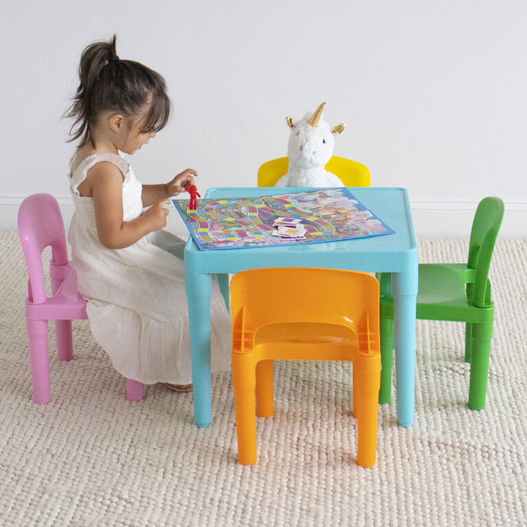 Humble Crew Kids Plastic Table & 4 Chairs, Modern Brights