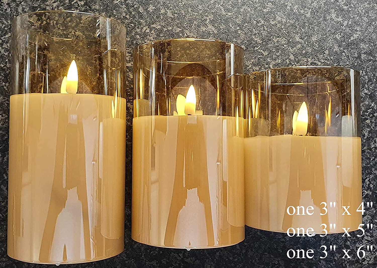 Eywamage Glass Flameless Candles with Remote Flickering Real Wax Wick LED Pillar Candles Battery Operated 3 Pack D 3 inch H 4 inch 5 inch 6 inch Gold