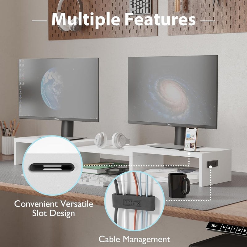 WoodenTech Dual Monitor Riser with Phone Holder