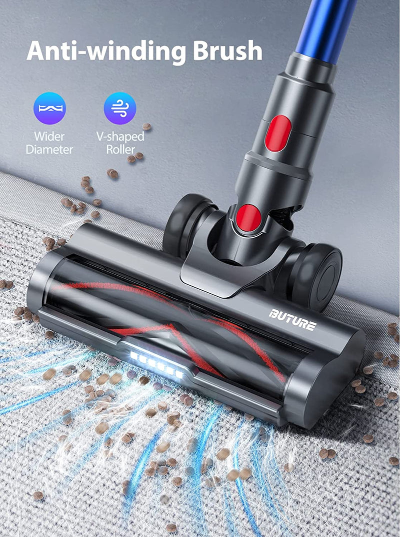 BuTure Cordless Vacuum Cleaner, 34KPA Powerful Cordless Stick Vacuum with 55min Detachable Battery, Anti-winding Brush and 1.2L Large Dust Cup, Vacuum Cleaners for Hardwood Floor Carpet Stair Pet Hair