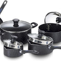 T-fal Signature 9pc Cookware Set, Non Stick pots and Pans, Non Toxic Cookware Set, Thermo-spot Heat Indicator, Dishwasher Safe, Black