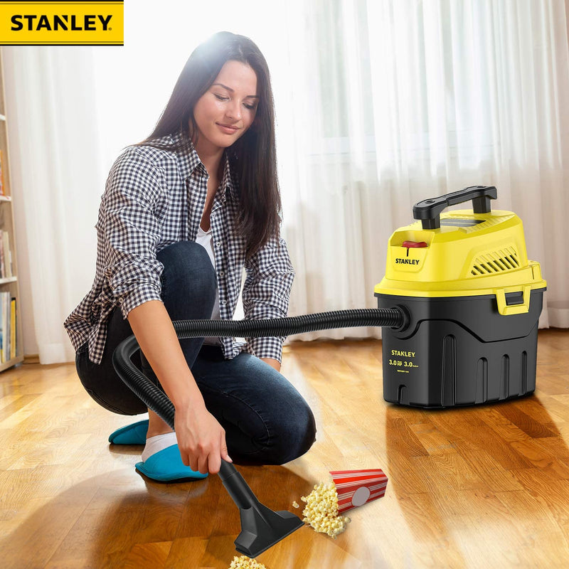 Stanley SL18910P-3 Wet/Dry, 3 Gallon, 3 Horsepower, Portable Car Vacuum, 3.0 HP AC, Black+Yellow