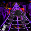 Purple LED Spiderweb Lights with Giant Spider - Spooky Halloween Yard Decor