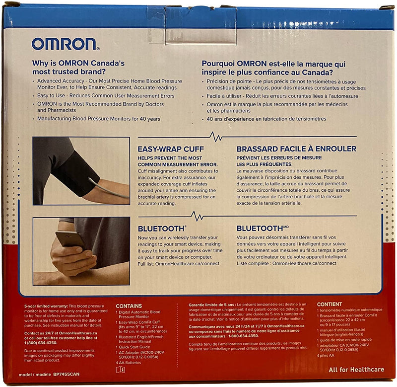 Omron BP7455CAN Blood Pressure Monitor with Bluetooth & Upper Arm