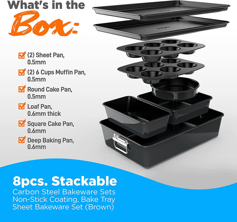 NutriChef 8-Piece Nonstick Stackable Bakeware Set