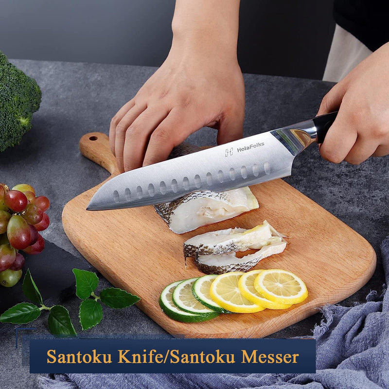 ‎HolaFolks Japanese Chefs Knife Set, 8" Chef Knife & 7" Santoku Knife & 5" Utility Knife,High Carbon Stainless Steel Sharp Paring Kitchen Knife with Ergonomic Handle