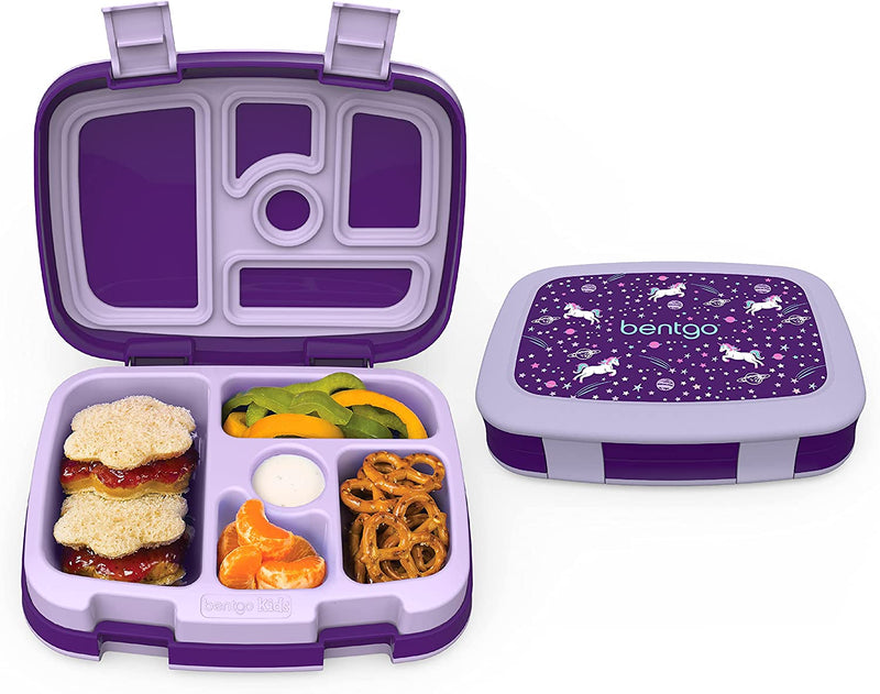 Bentgo Kids Prints (Unicorn) - Leak-Proof, 5-Compartment Bento-Style Kids Lunch Box - Ideal Portion Sizes for Ages 3 to 7 - BPA-Free and Food-Safe Materials