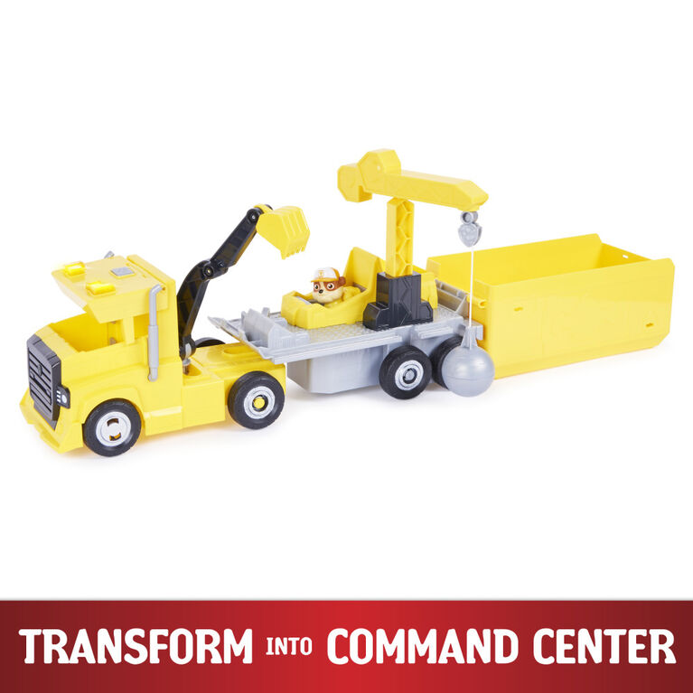 PAW Patrol, Rubble 2 in 1 Transforming X-Treme Truck with Excavator Toy, Crane Toy, Lights and Sounds, Action Figures