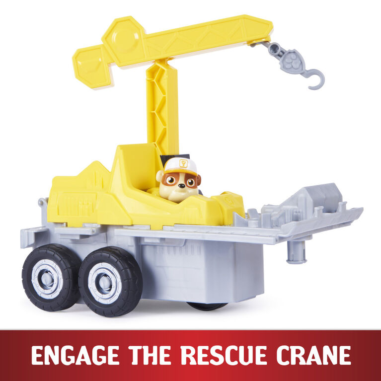 PAW Patrol, Rubble 2 in 1 Transforming X-Treme Truck with Excavator Toy, Crane Toy, Lights and Sounds, Action Figures